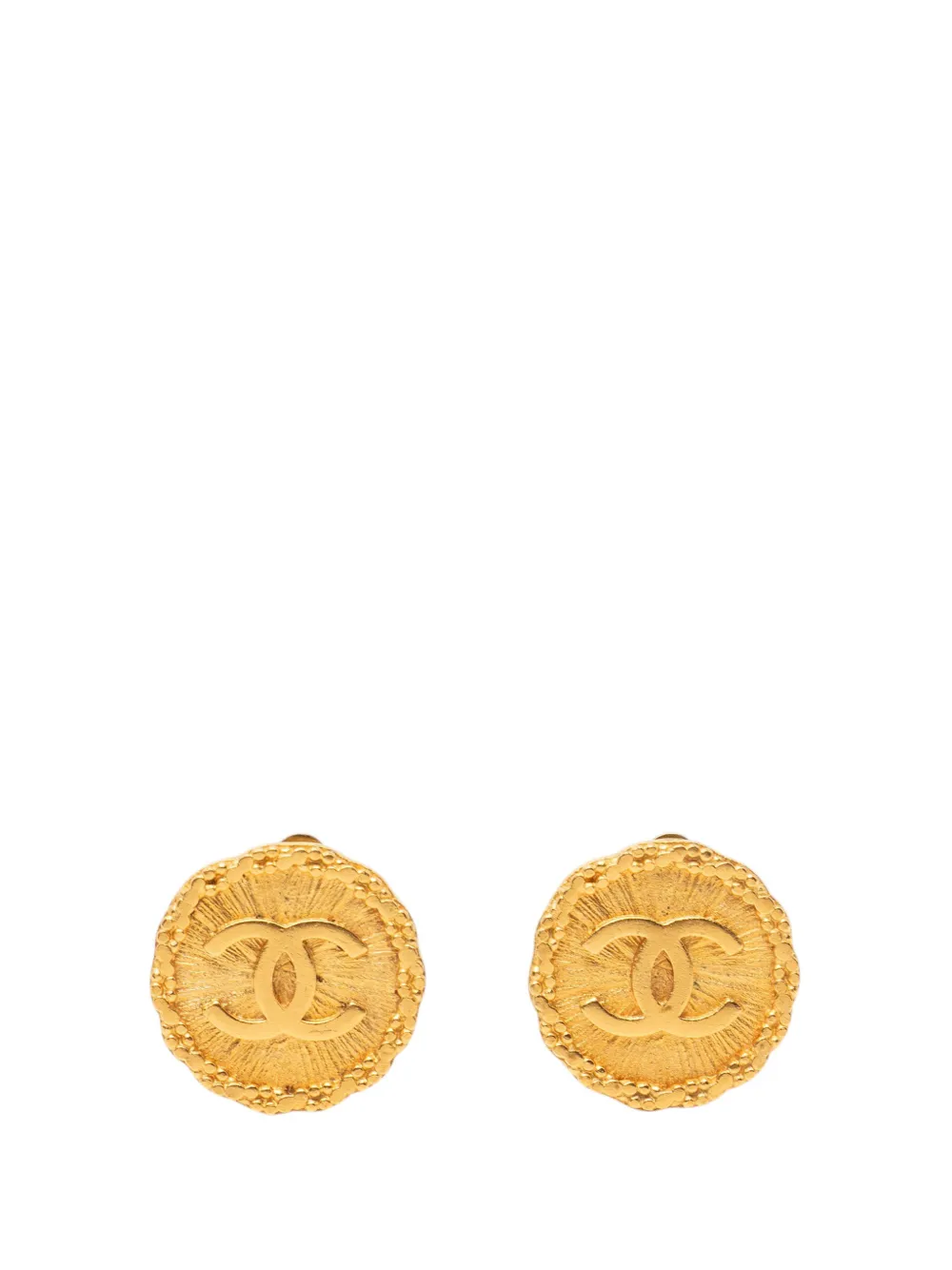 CHANEL Pre-Owned 1995 CC Gold Plated Round Clip On Earrings costume earrings