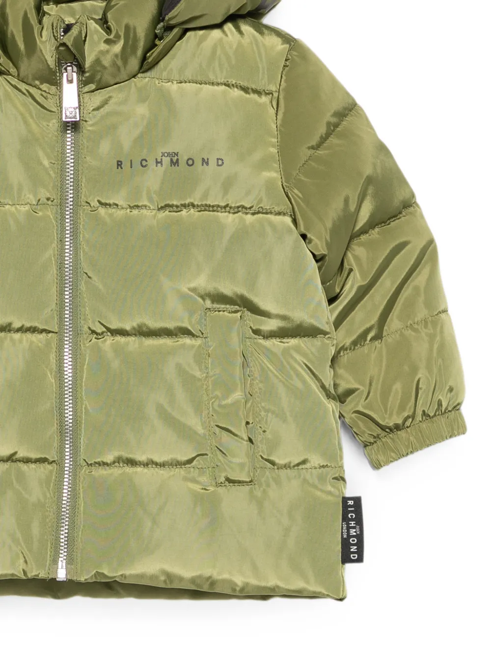 John Richmond Junior logo-print hooded puffer jacket Groen