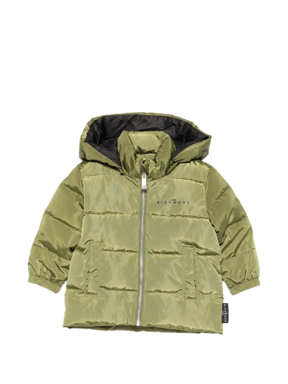 John Richmond Junior logo-print hooded puffer jacket - Verde
