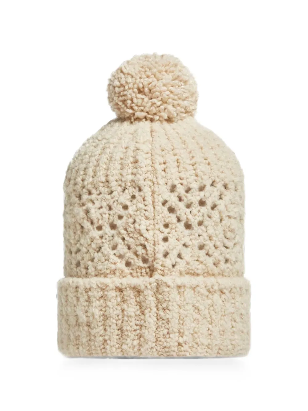 Moncler Enfant Pointelle gebreide muts met pompon Beige