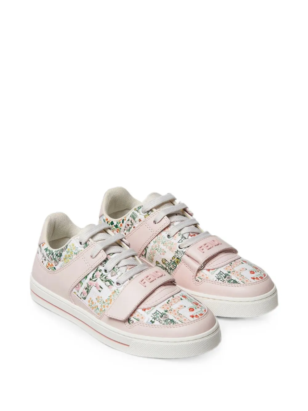 Fendi Kids floral-jacquard touch-strap sneakers Roze