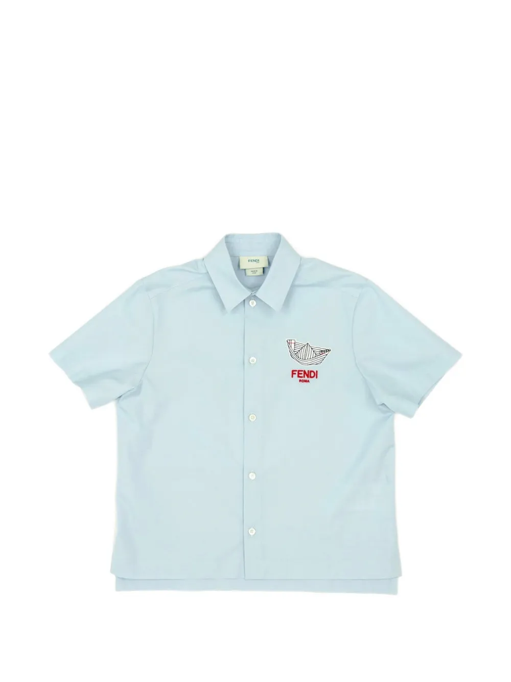 Fendi Kids Camicia a maniche corte con logo ricamato - Blu
