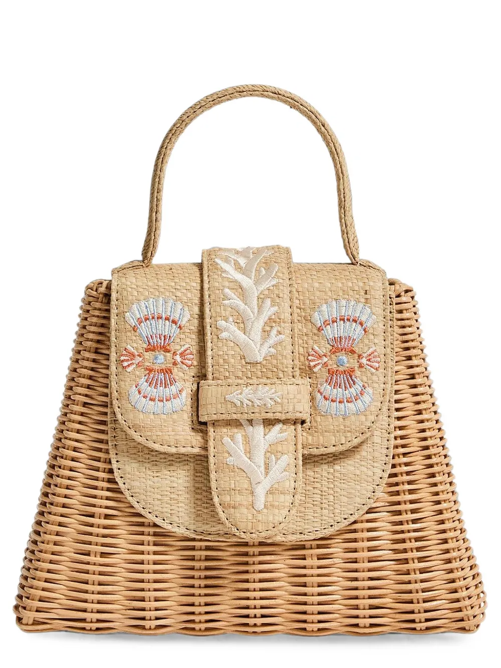 Pamela Munson Petite Lady shell-embroidered rattan tote bag - Nude
