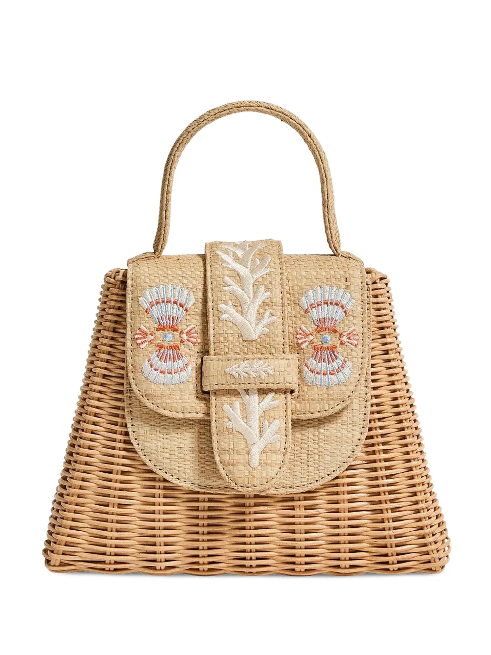 Pamela Munson Petite Lady shell-embroidered rattan tote bag