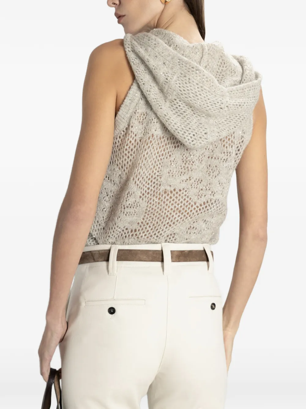 Brunello Cucinelli Opengebreide spencer verfraaid met pailletten Beige