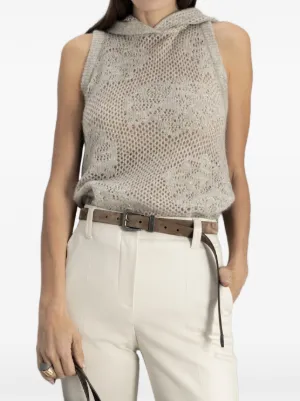 BRUNELLO CUCINELLI ノースリーブ スパンコール装飾 Brunello Cucinelli スパンコール オープンニット トップ