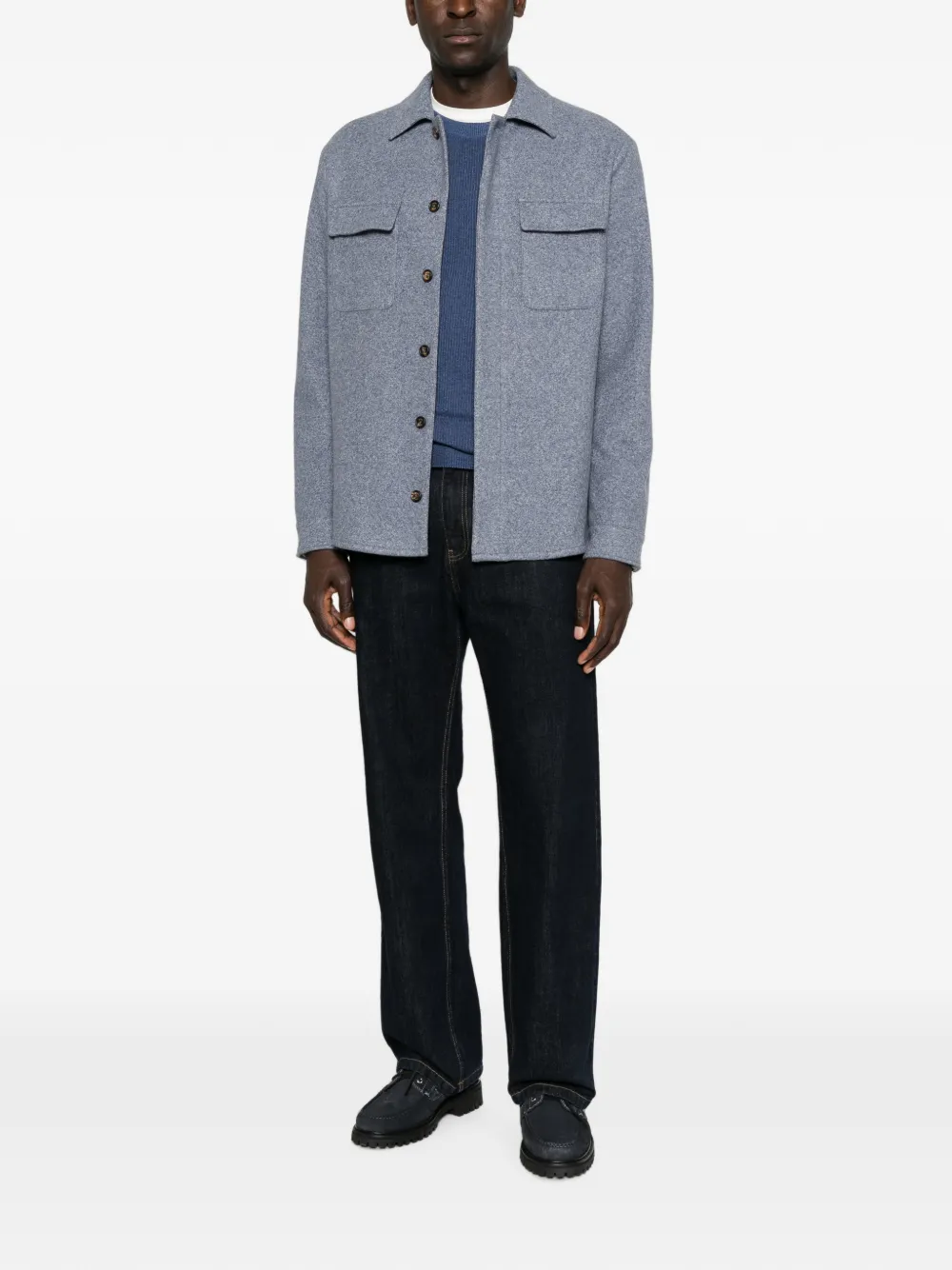 Eleventy Shirtjack met klepzak en knoopsluiting Blauw