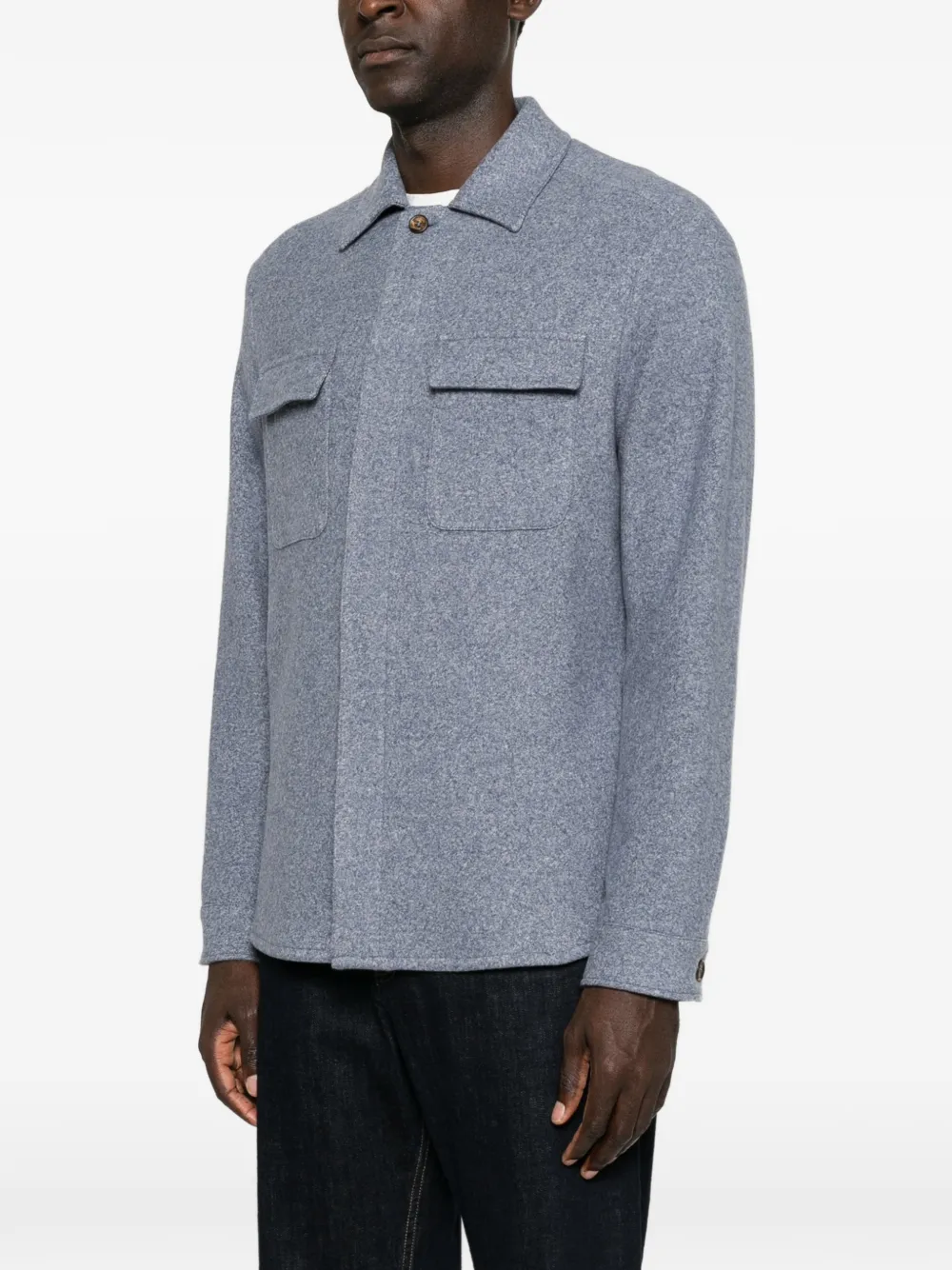 Eleventy Shirtjack met klepzak en knoopsluiting Blauw