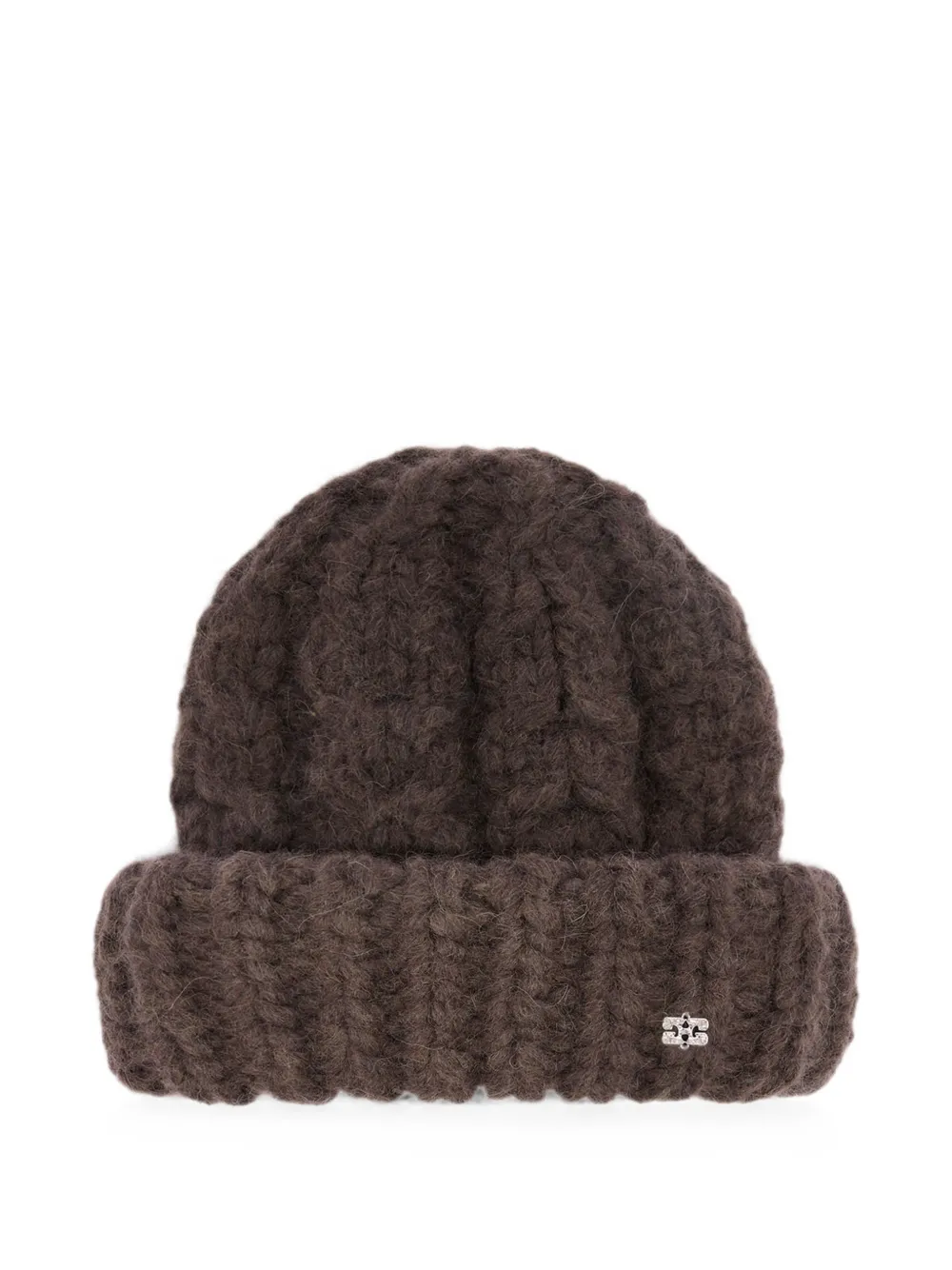 GANNI XXL Beanie aus braunem Zopfmuster