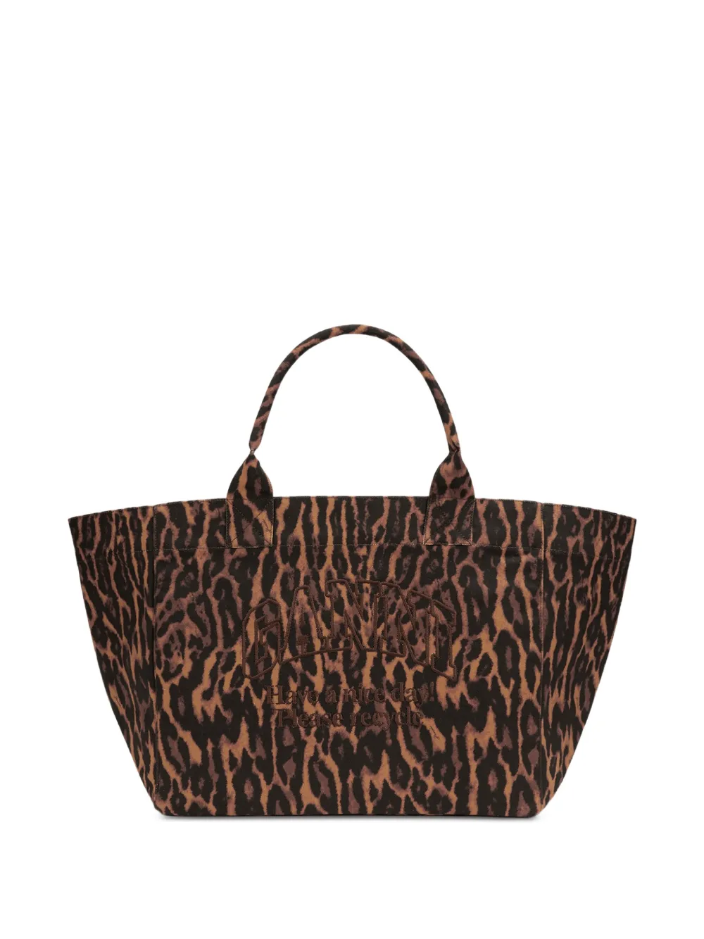 GANNI Borsa tote XXL leopardata con ricamo - Marrone