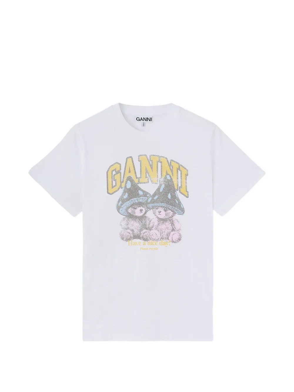 GANNI T-shirt met Mushroom Teddy Wit