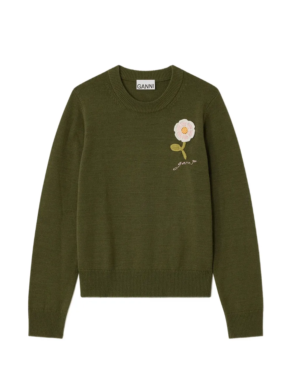 GANNI Pullover mit gehäkelter Blume - Grün