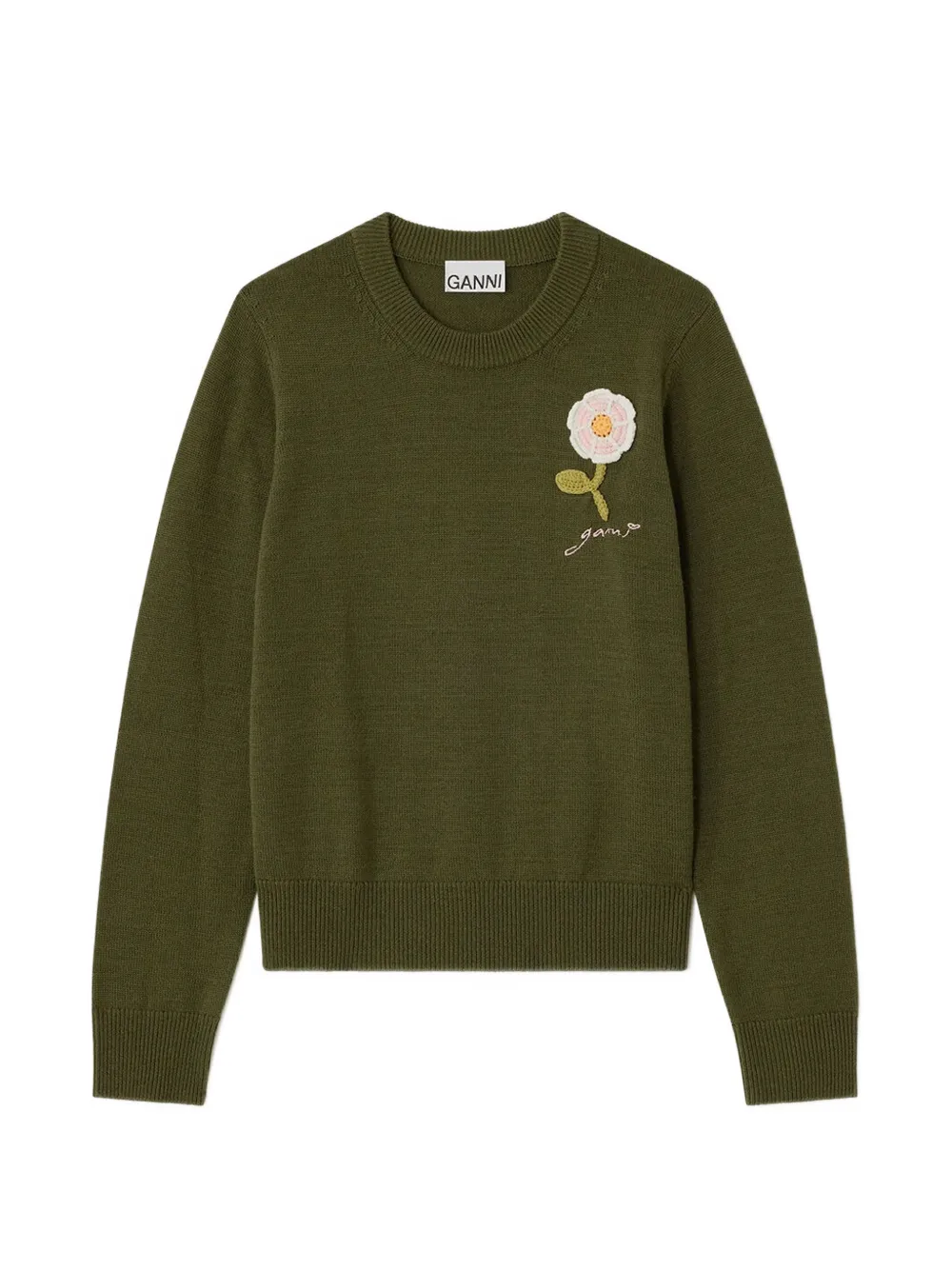 GANNI Trui met gehaakte bloem Groen