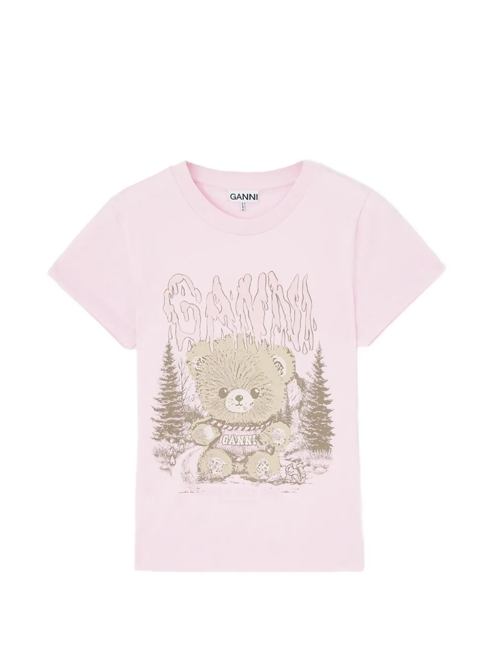 GANNI T-shirt con stampa Forest Teddy - Rosa