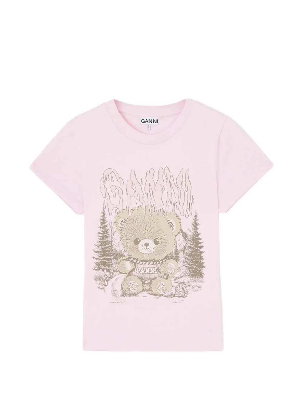 GANNI Baby-fit T-shirt met Forest Teddy Roze