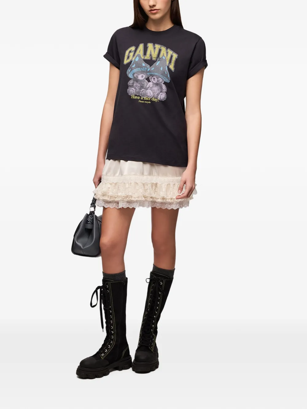 GANNI graphic-print T-shirt Zwart