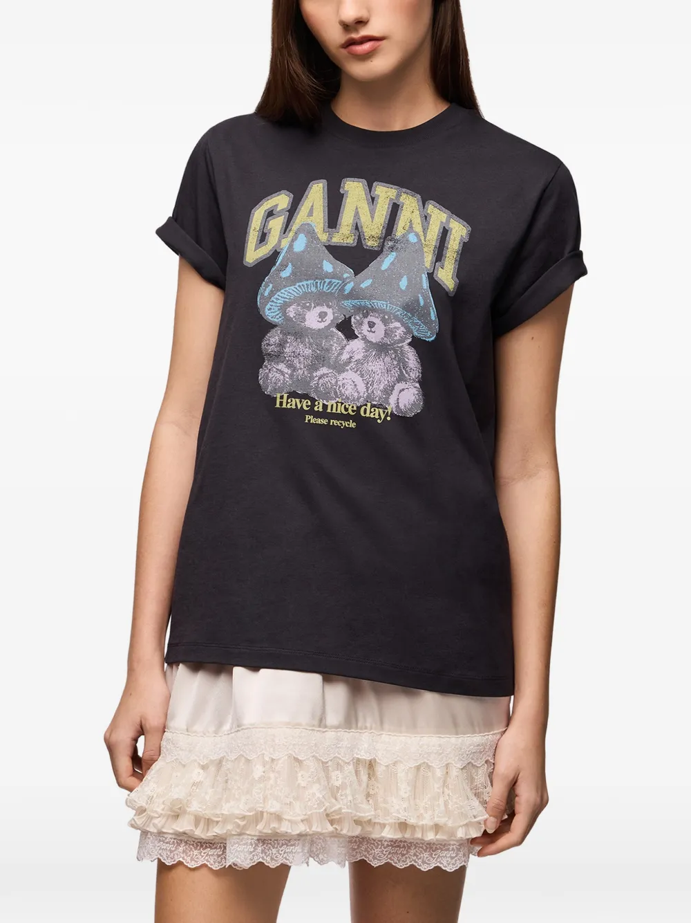 GANNI graphic-print T-shirt Zwart