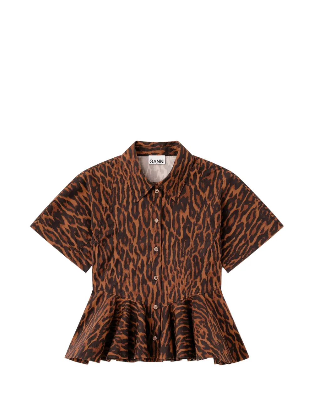 GANNI Camicia in cotone leopardato - Marrone