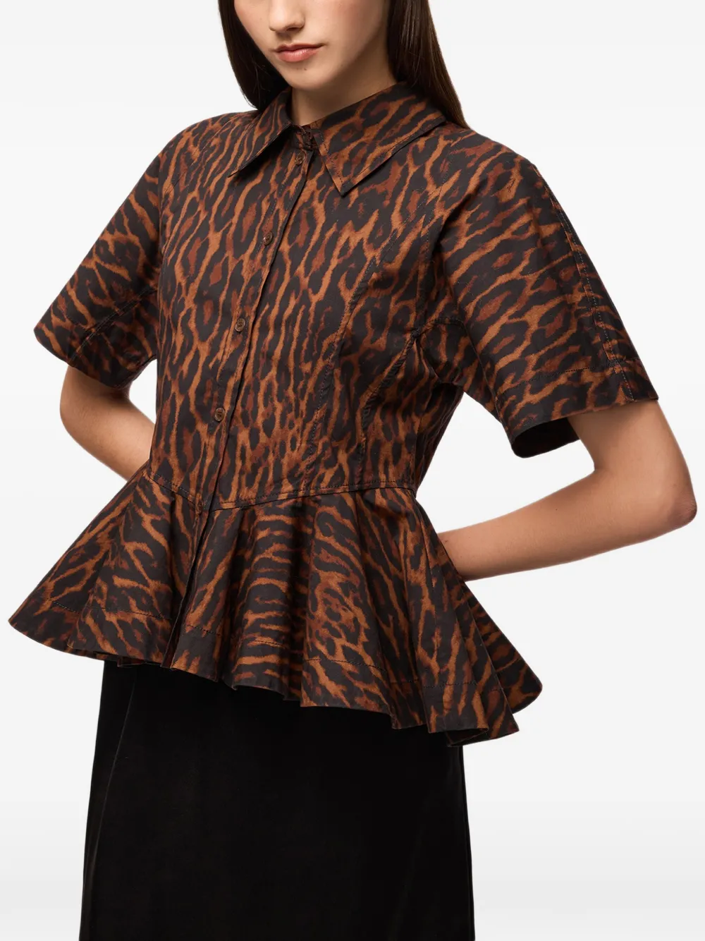 GANNI Katoenen blouse met luipaard-print Bruin