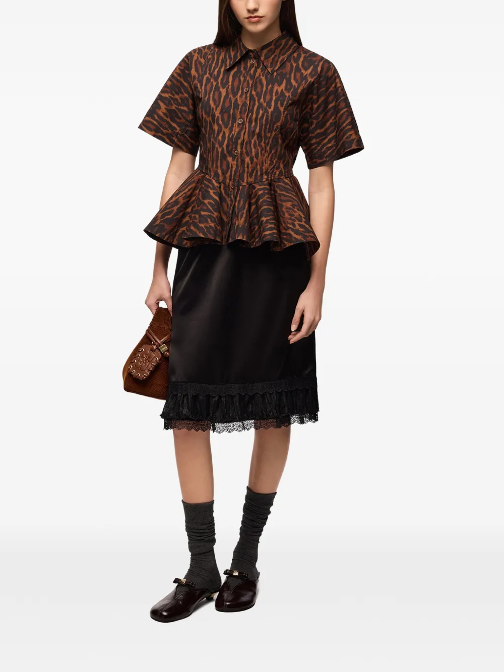 GANNI Katoenen blouse met luipaard-print Bruin