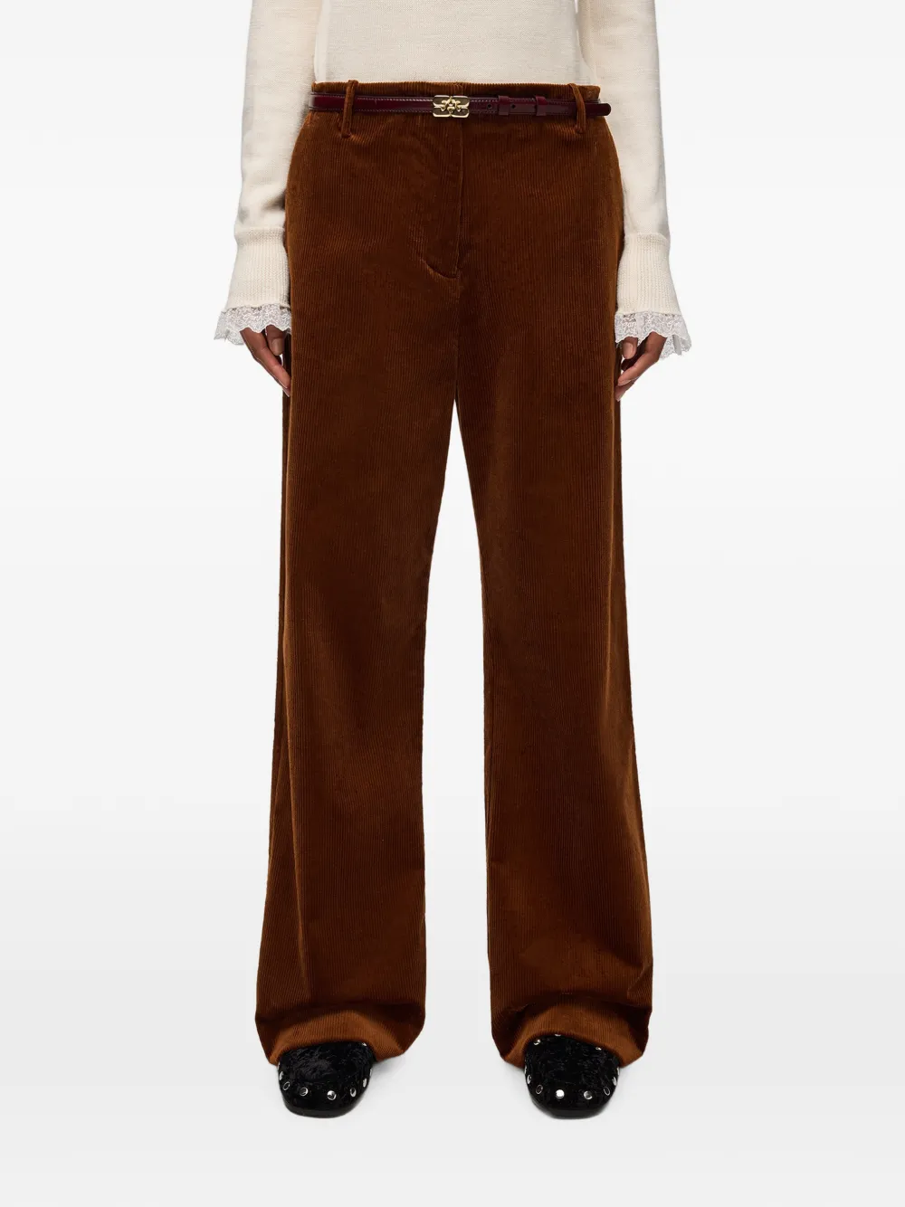 GANNI Ribfluwelen broek Bruin