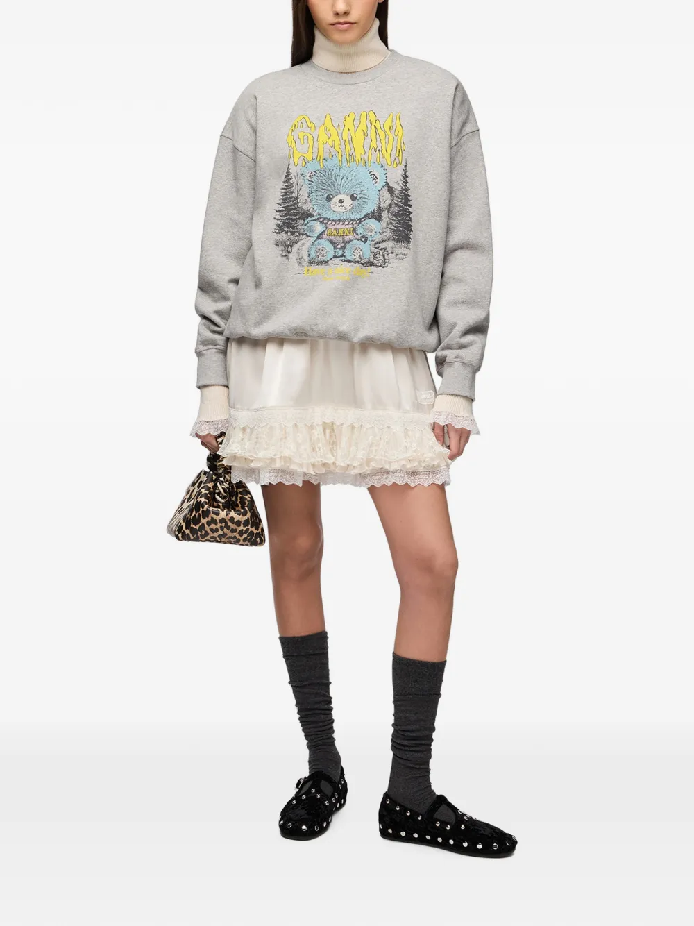 GANNI Sweater met ronde hals en Forest Teddy Grijs