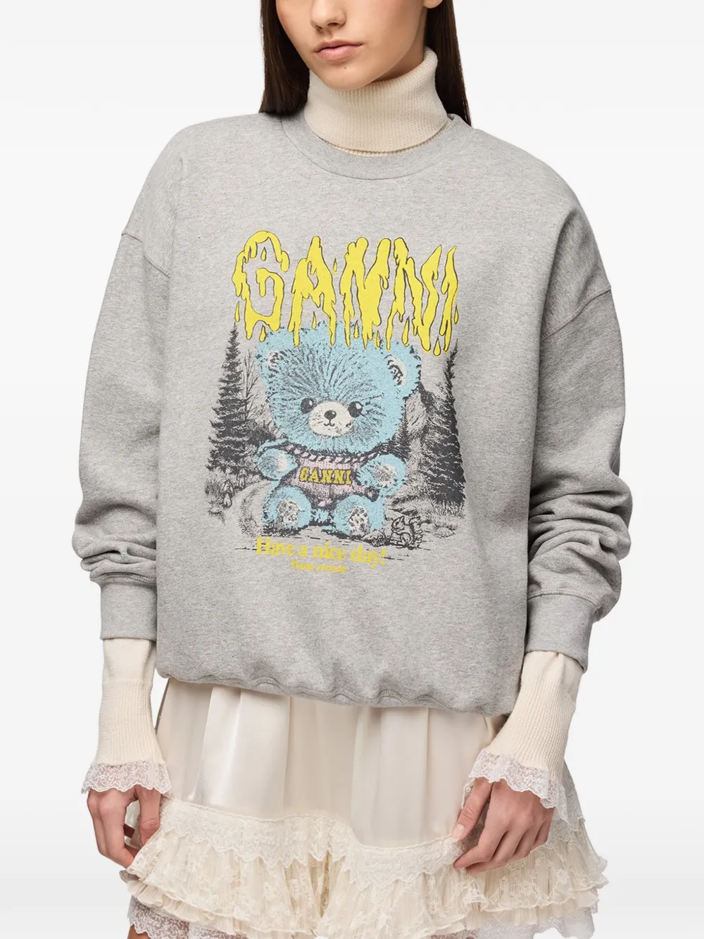 GANNI Sweater met ronde hals en Forest Teddy Grijs