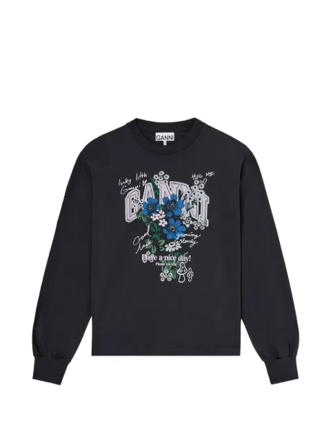 GANNI floral-print long-sleeve T-shirt