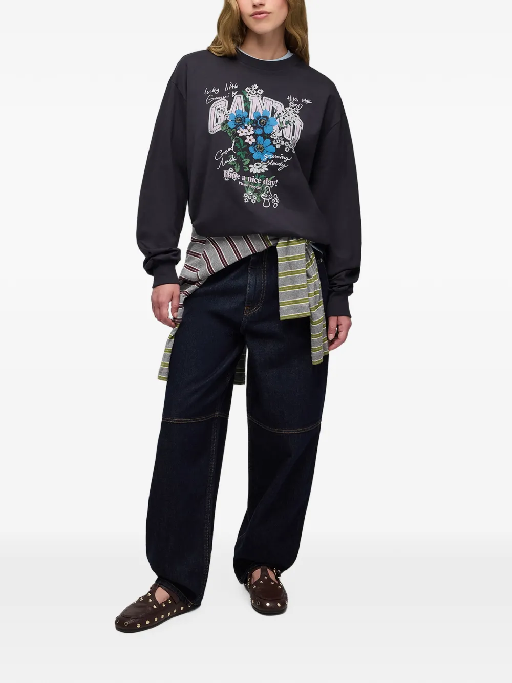 GANNI T-shirt met bloemenprint Zwart