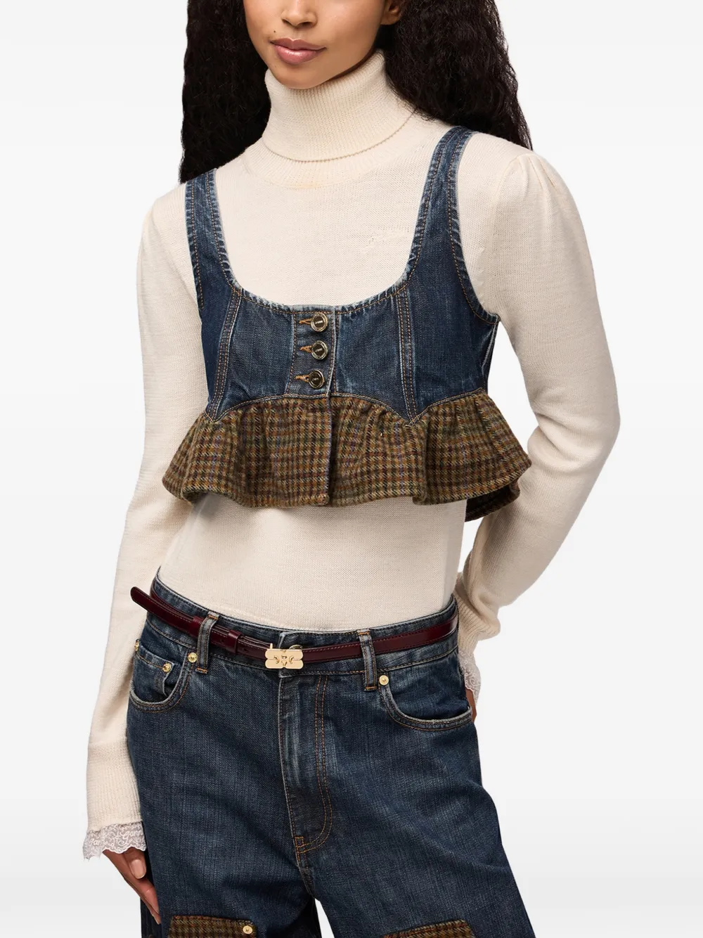 GANNI Denim top met textuur Blauw