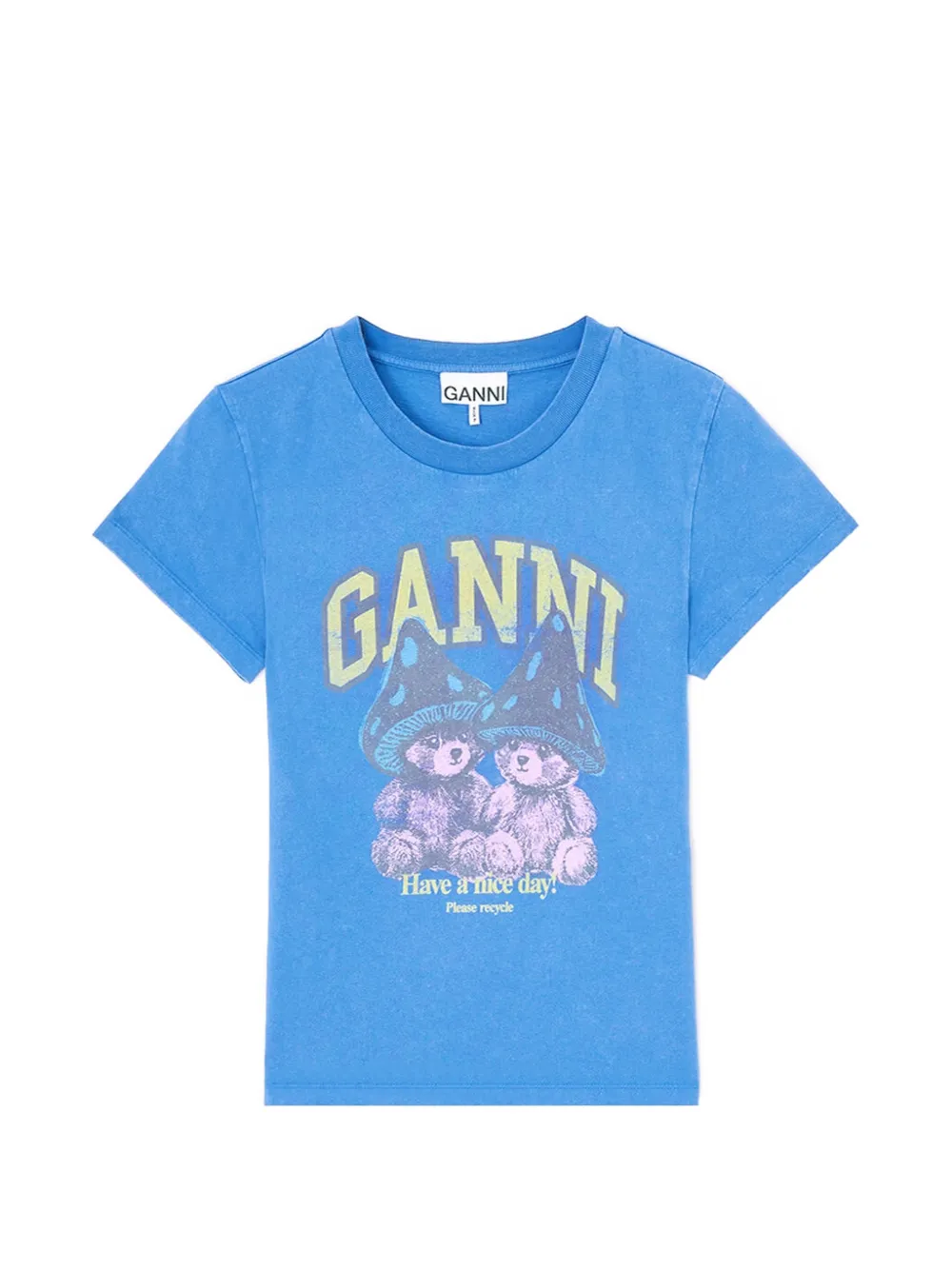 GANNI Baby-fit T-shirt met Mushroom Teddy Blauw