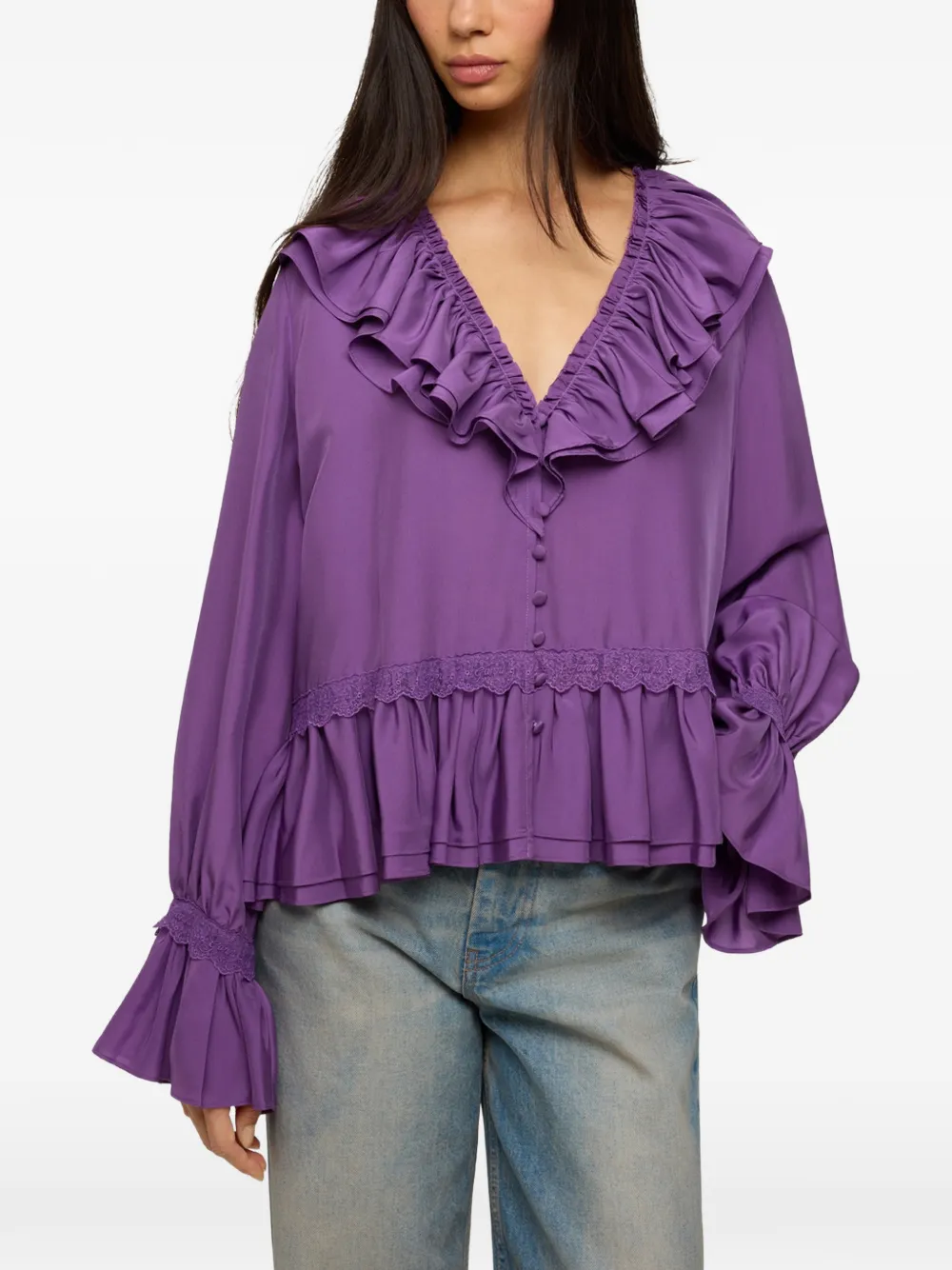 GANNI Blouse van viscose zijde Paars