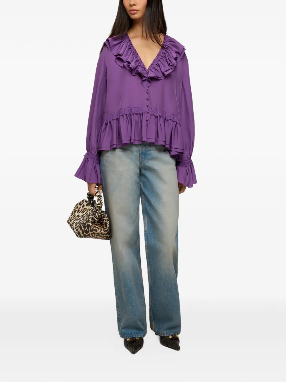 GANNI Blouse van viscose zijde Paars