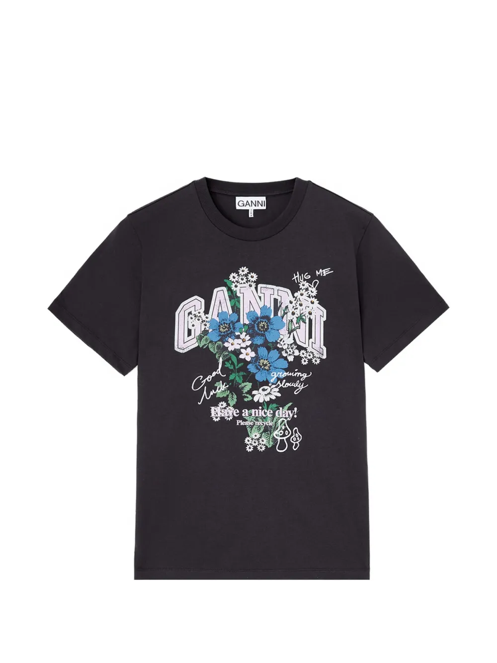 GANNI T-shirt met bloemen Zwart