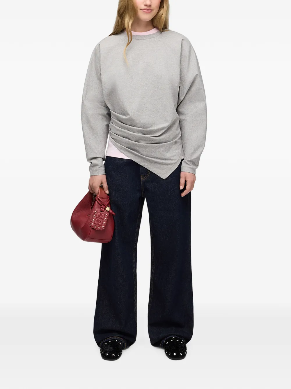 GANNI Gedrapeerde jersey blouse Grijs