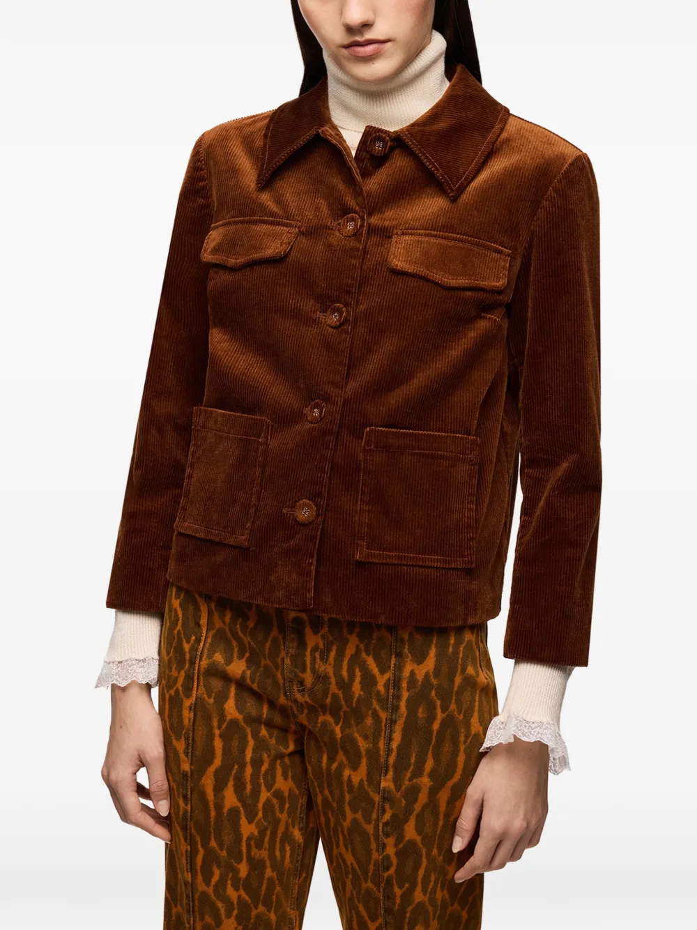 GANNI Ribfluwelen blazer Bruin