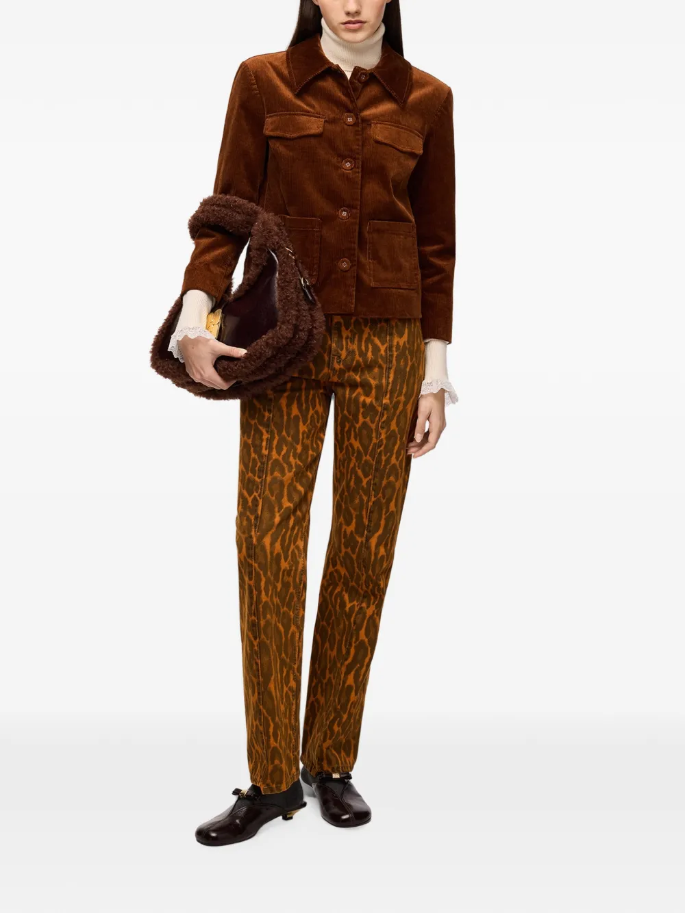 GANNI Ribfluwelen blazer Bruin