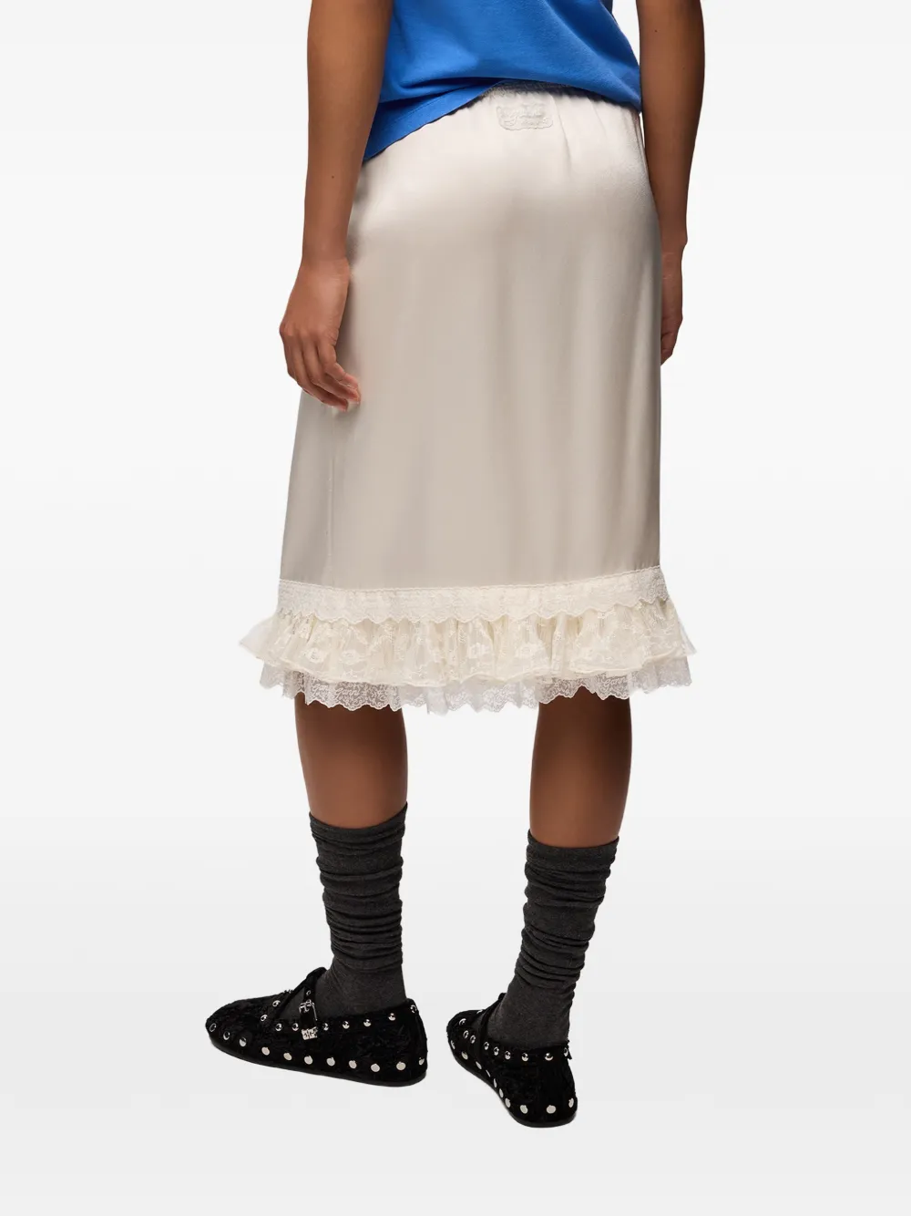 GANNI Satijnen rok met ruches Beige