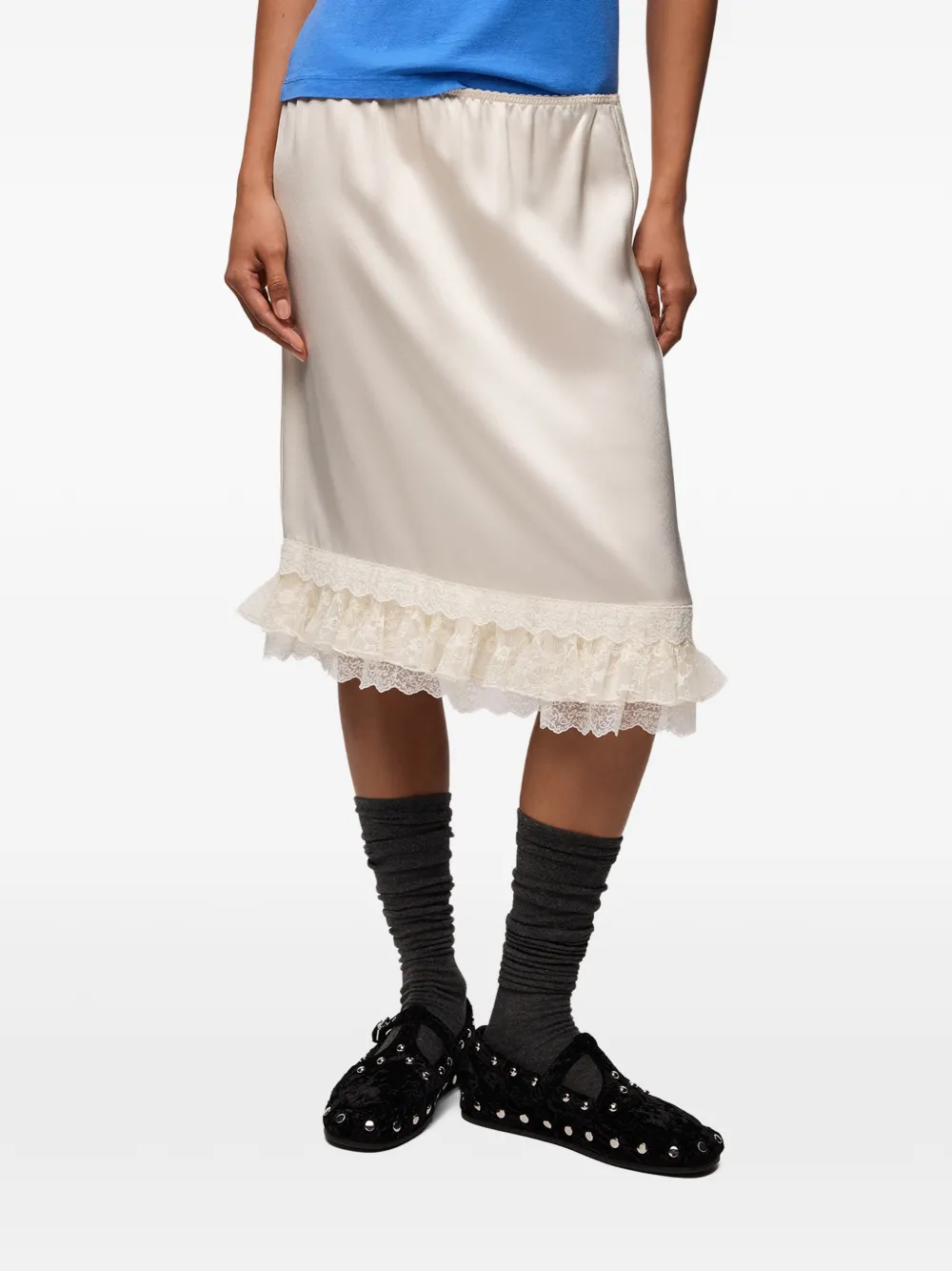 GANNI Satijnen rok met ruches Beige