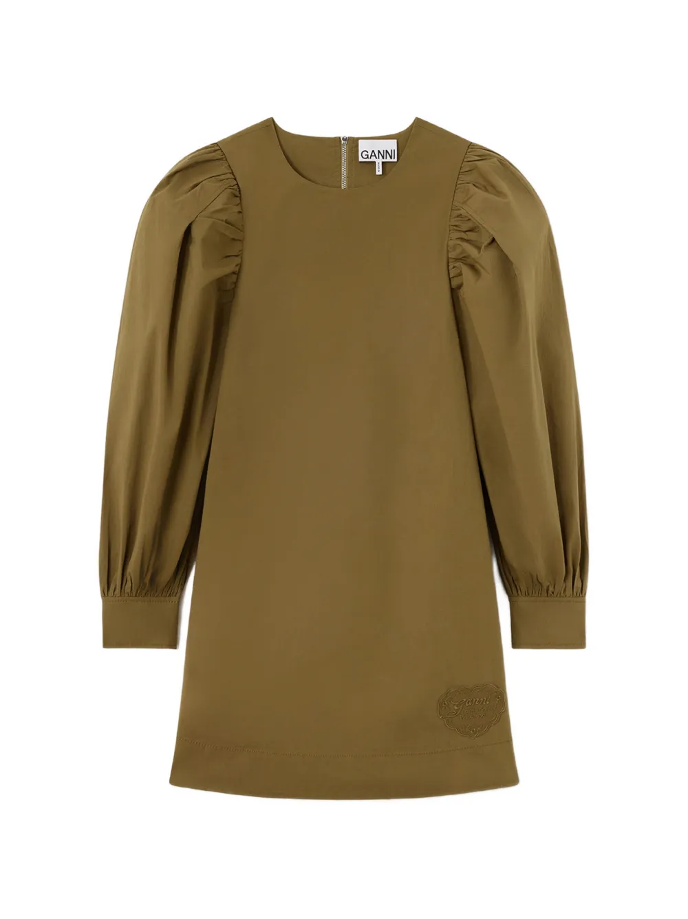 GANNI Minikleid mit Puffärmeln und Logo-Patch - Grün