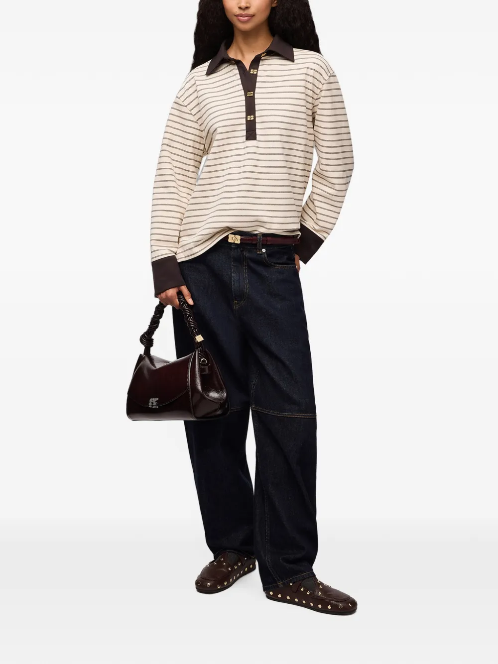 GANNI Poloshirt met streep Beige