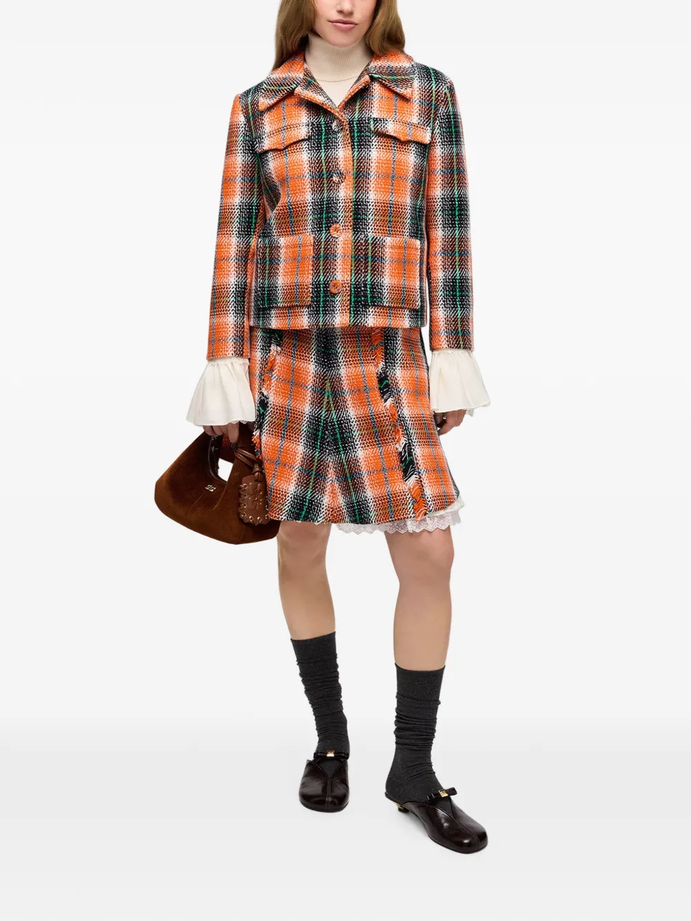 GANNI Geruite blazer Oranje