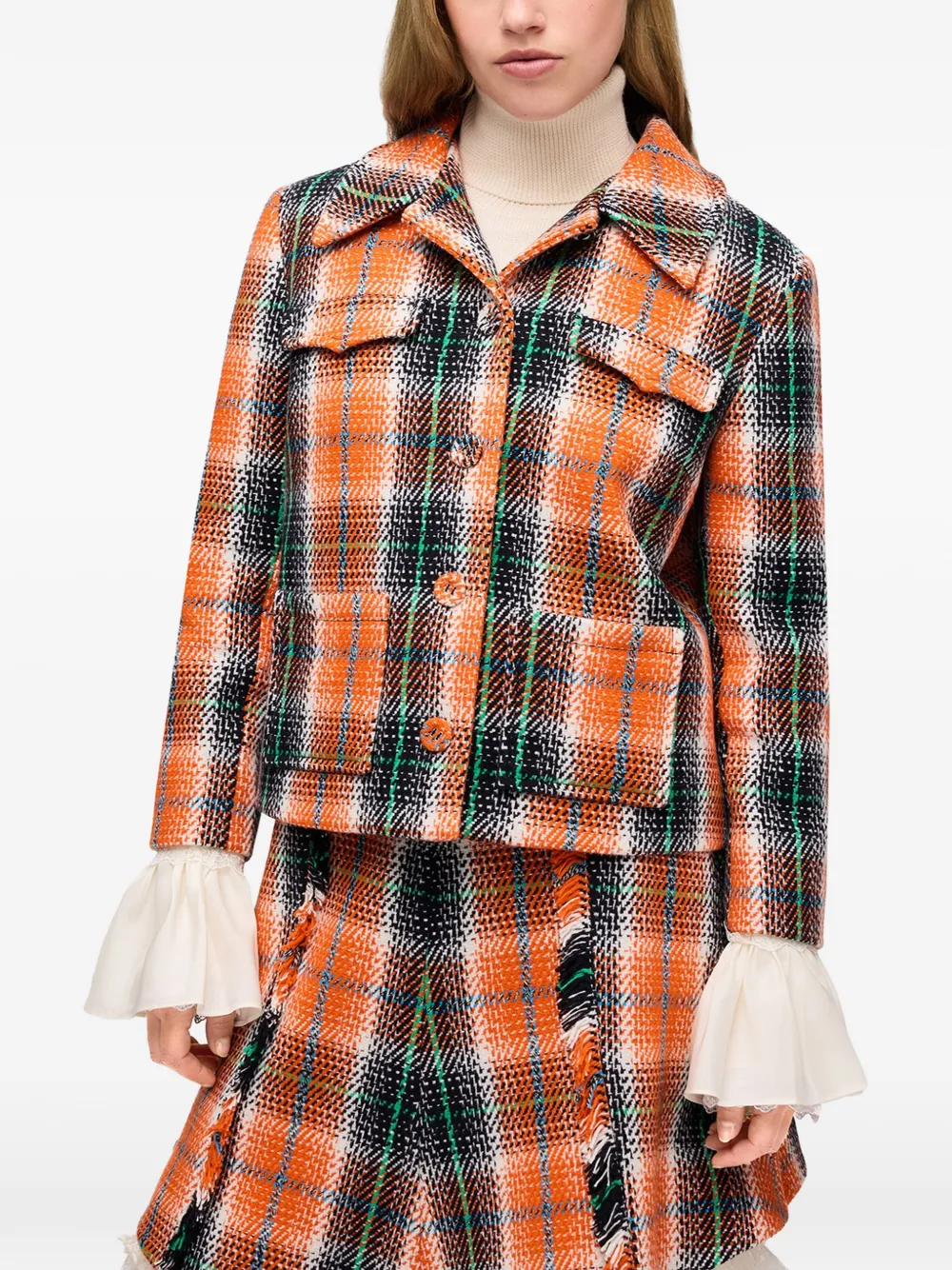 GANNI Geruite blazer Oranje