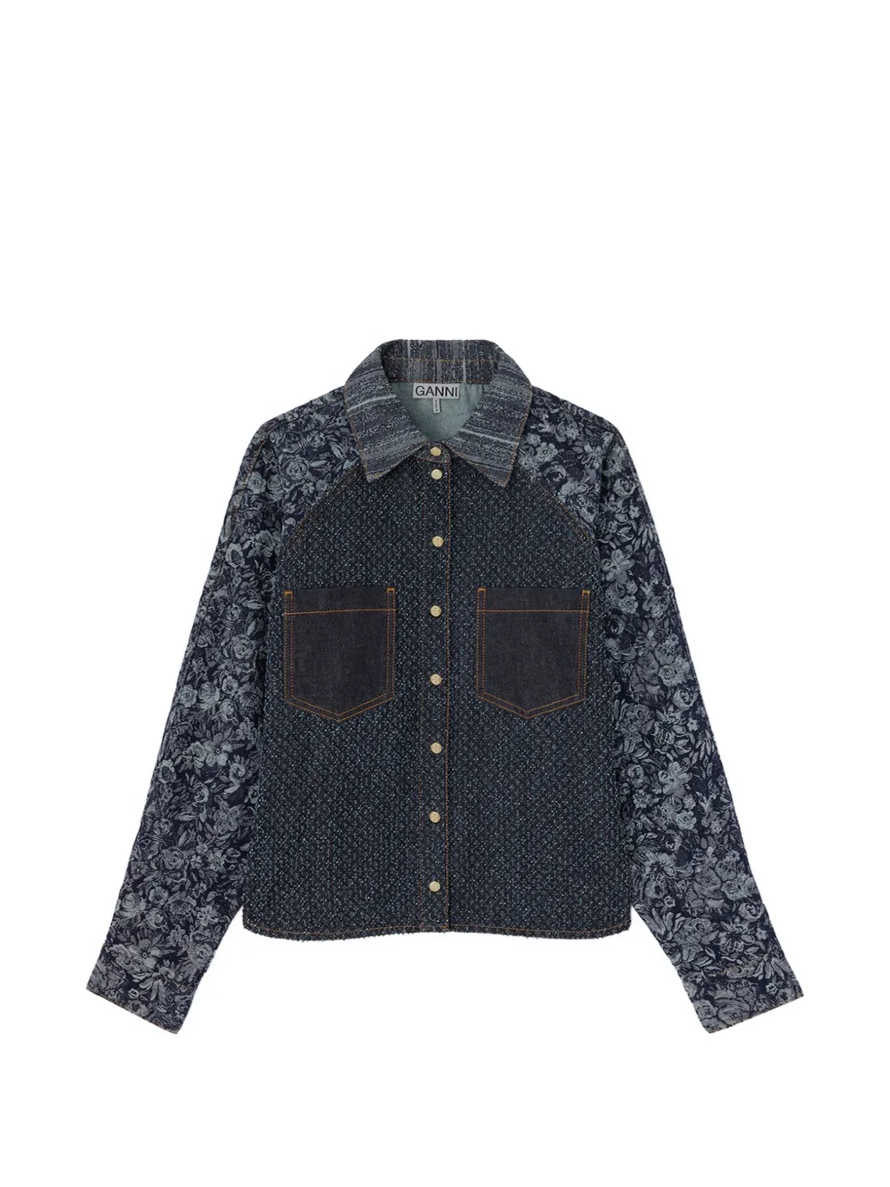 Ganni Shirt In Patchwork Denim In Blau