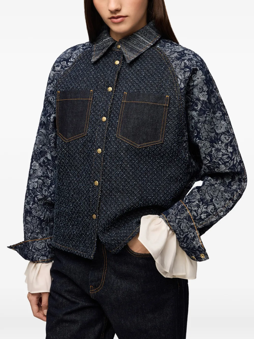 GANNI Denim blouse met patchwork Blauw