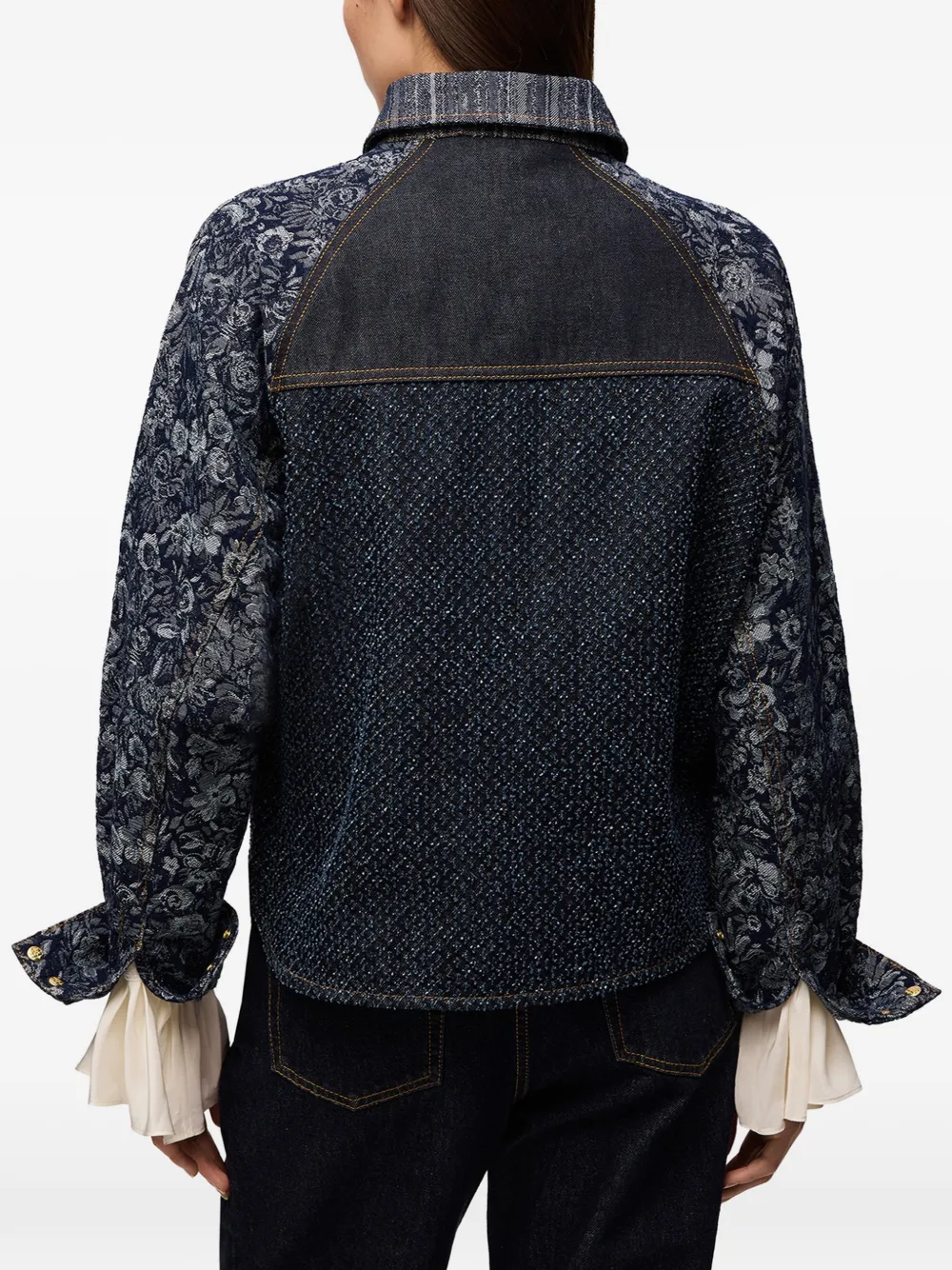 GANNI Denim blouse met patchwork Blauw