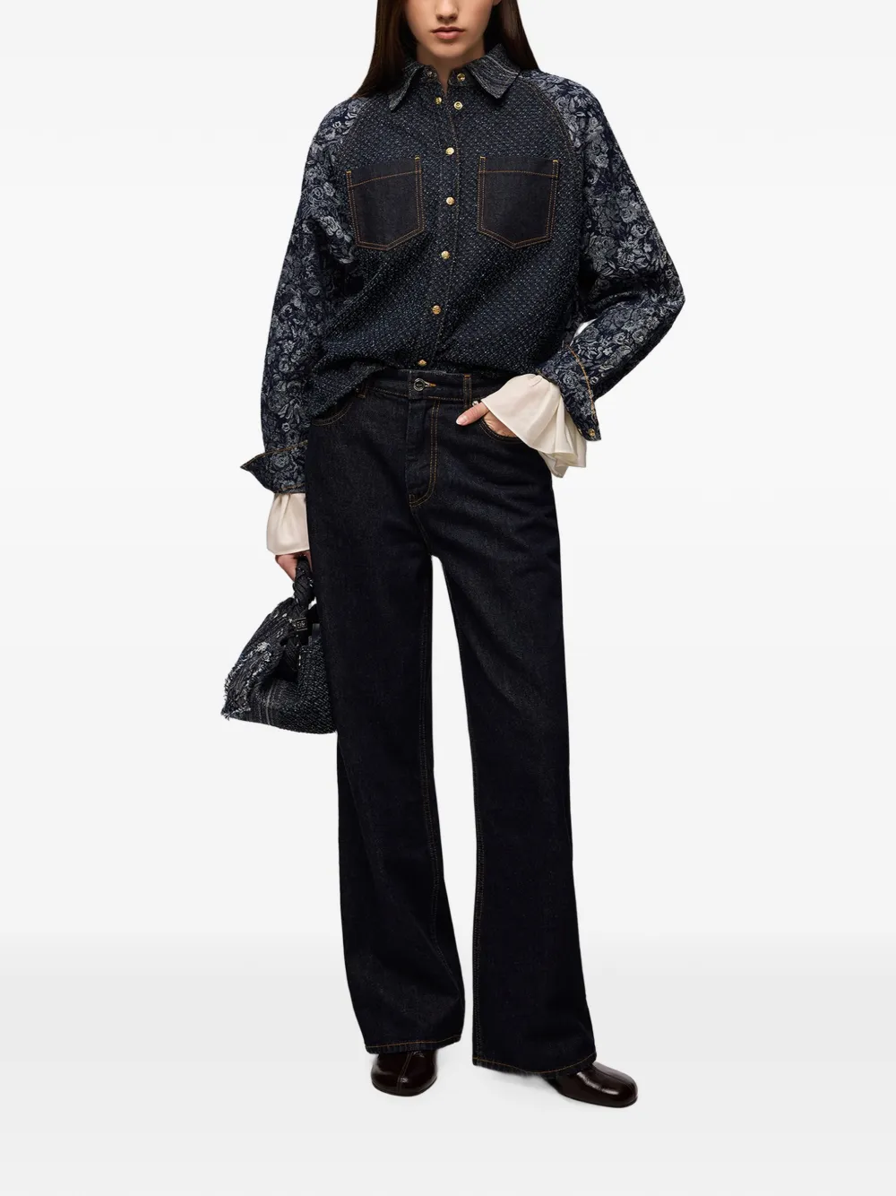 GANNI Denim blouse met patchwork Blauw