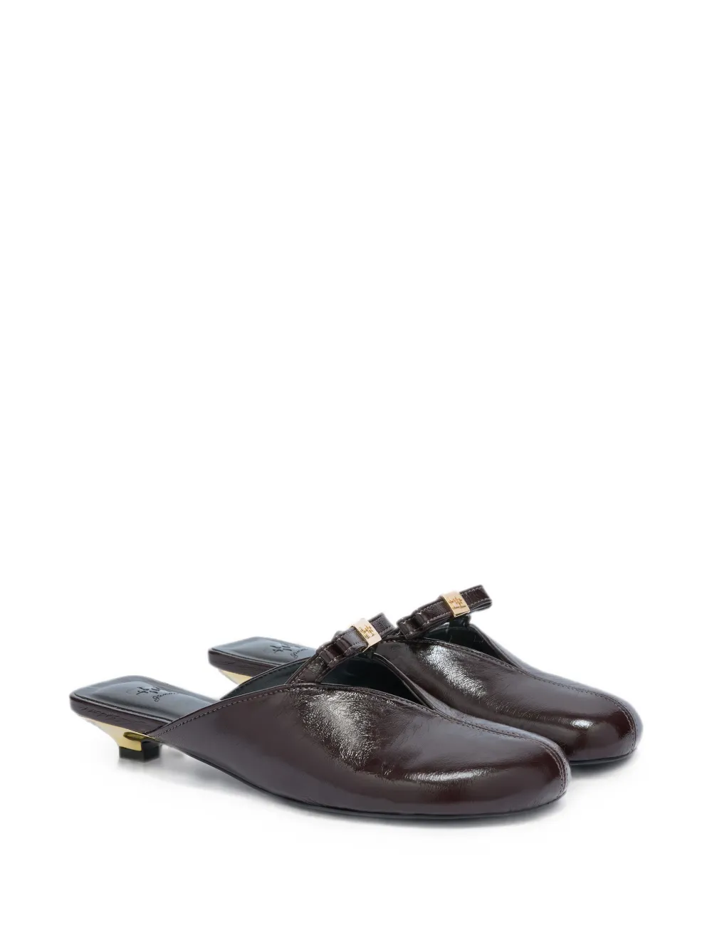 GANNI Sue kitten-heel mules in brown Bruin