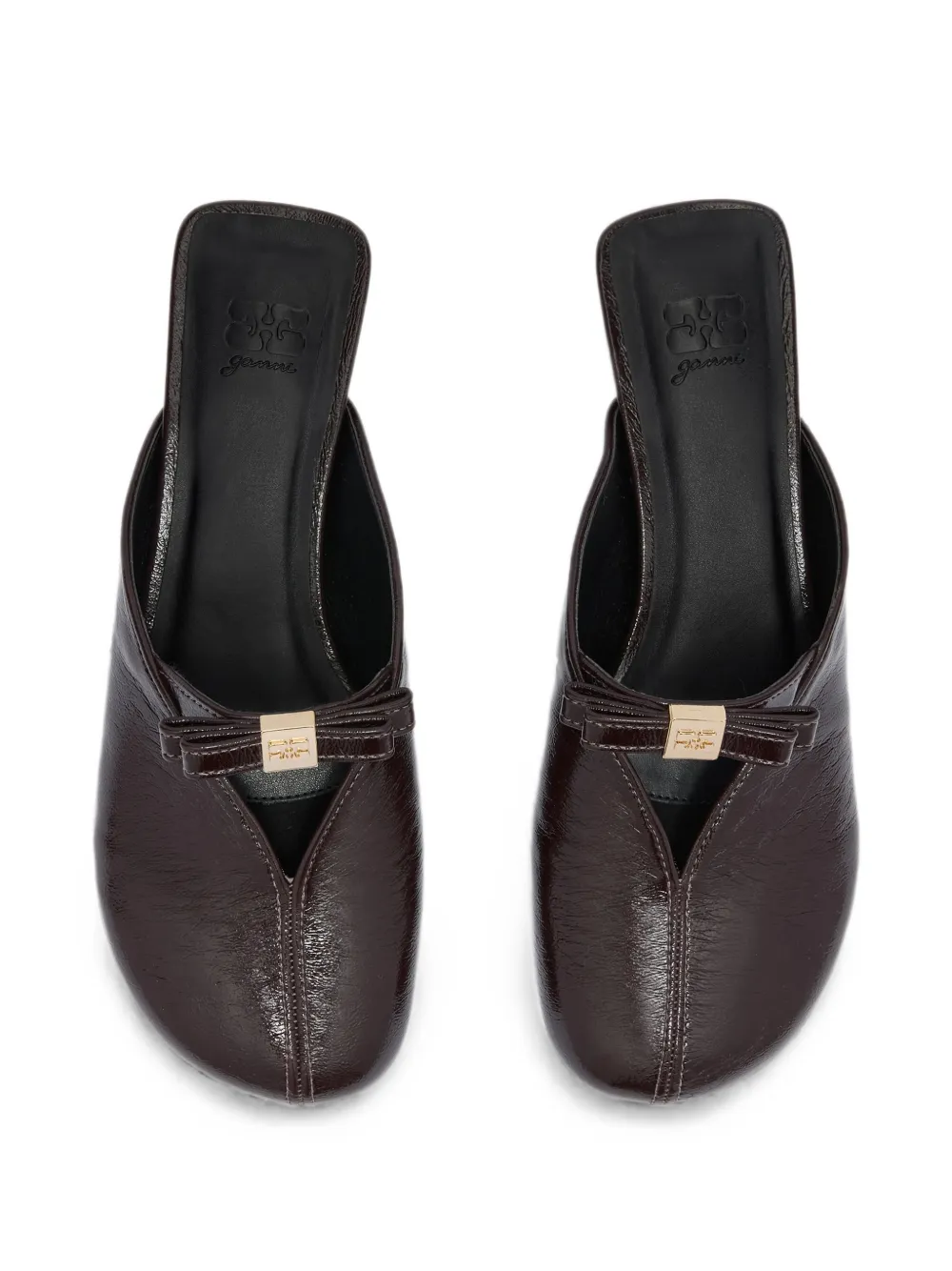 GANNI Sue kitten-heel mules in brown Bruin
