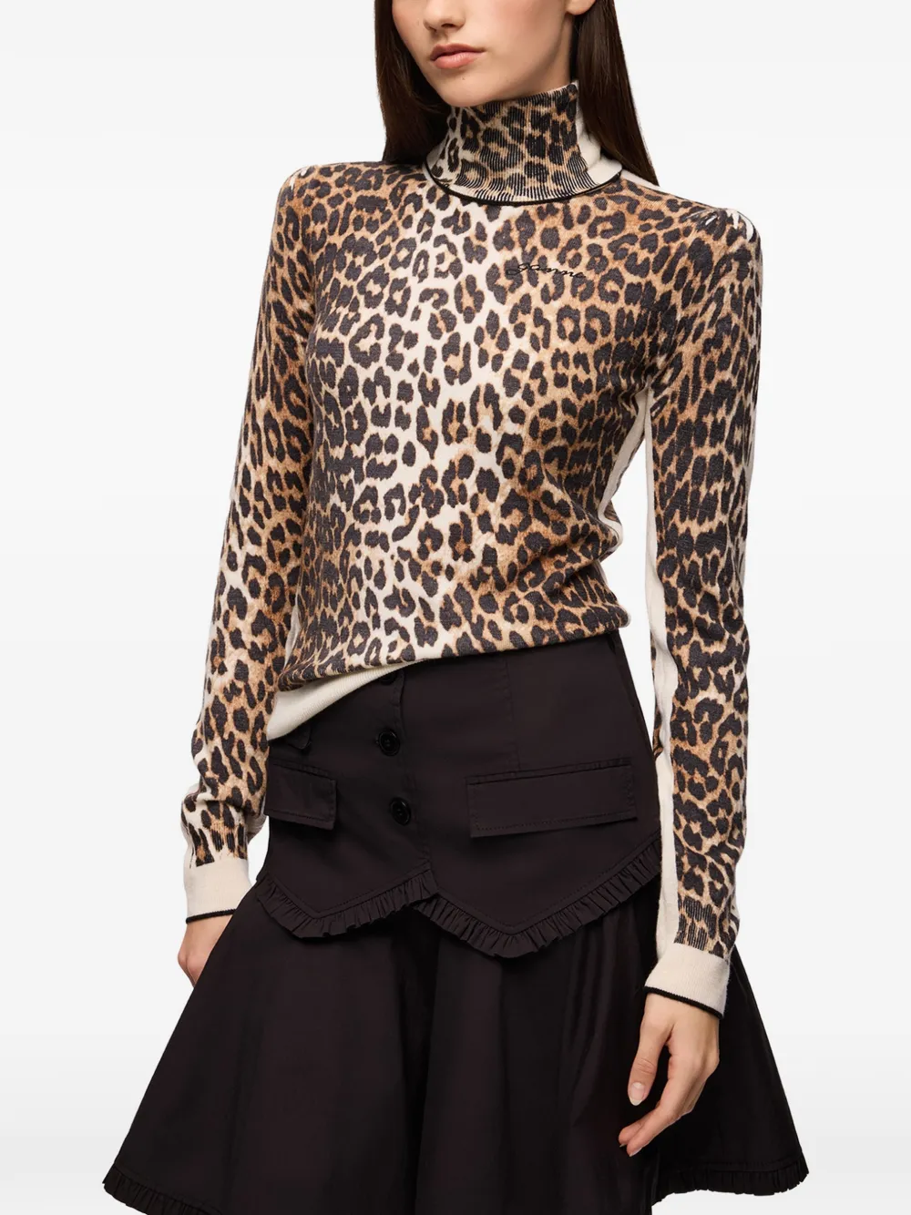 GANNI Top met col en luipaardprint Bruin